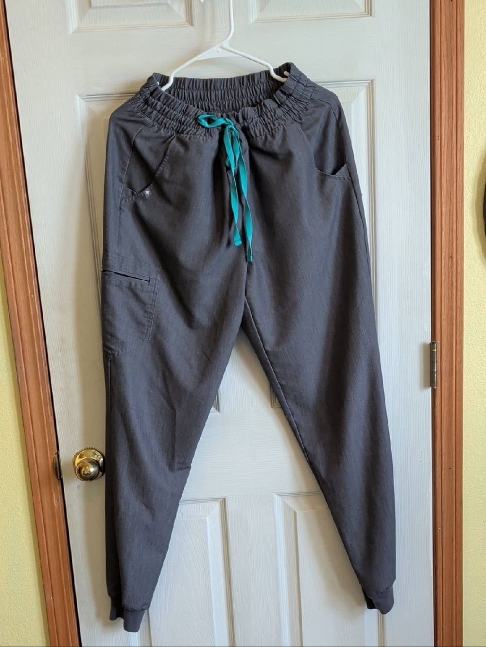 Figs Graphite Zamora Scrub Joggers with Teal Drawstring